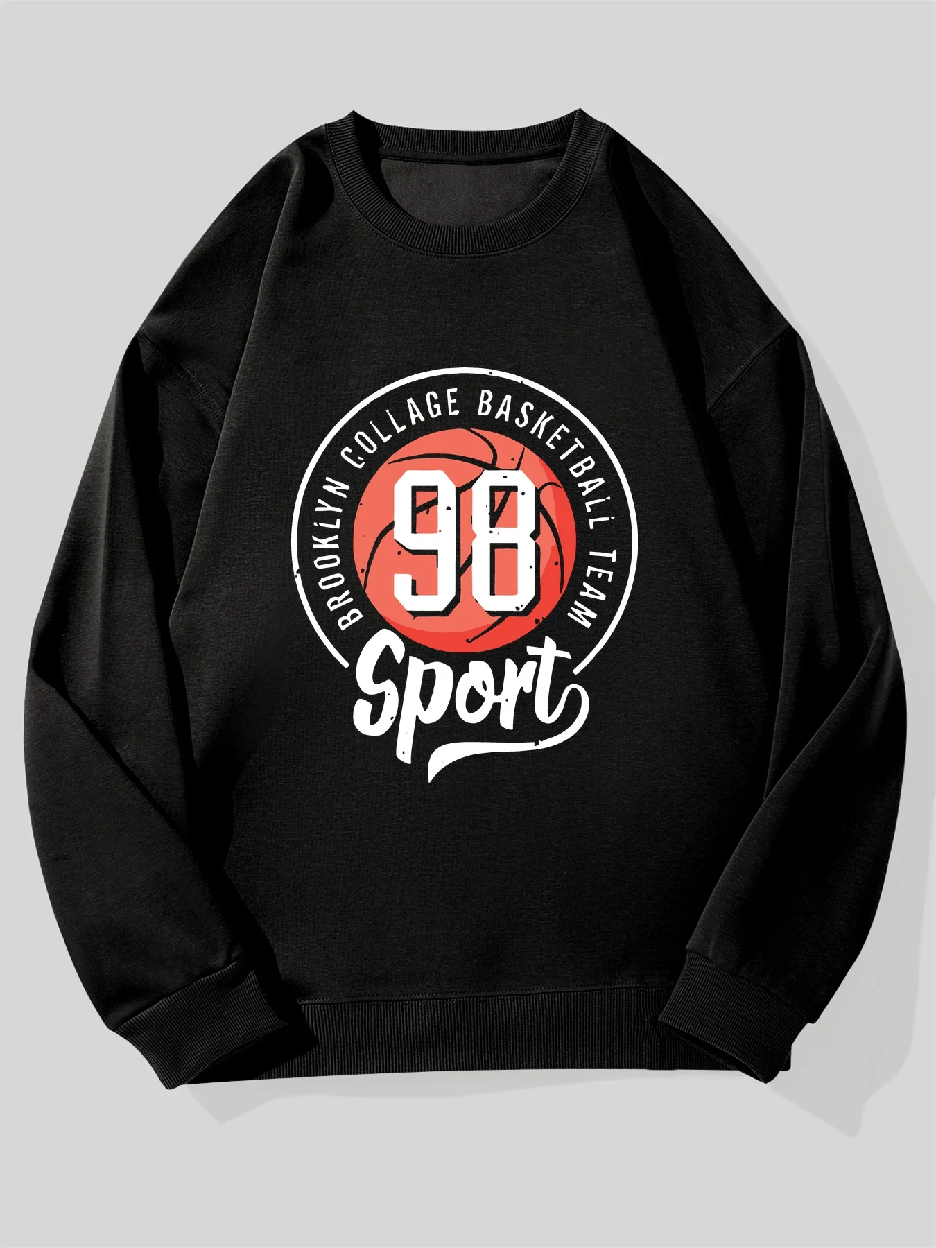 Men'S Graphic Sweatshirt  Navy Blue Casual Crew Neck Pullover with Red & White Design Loose Fit Long Sleeve