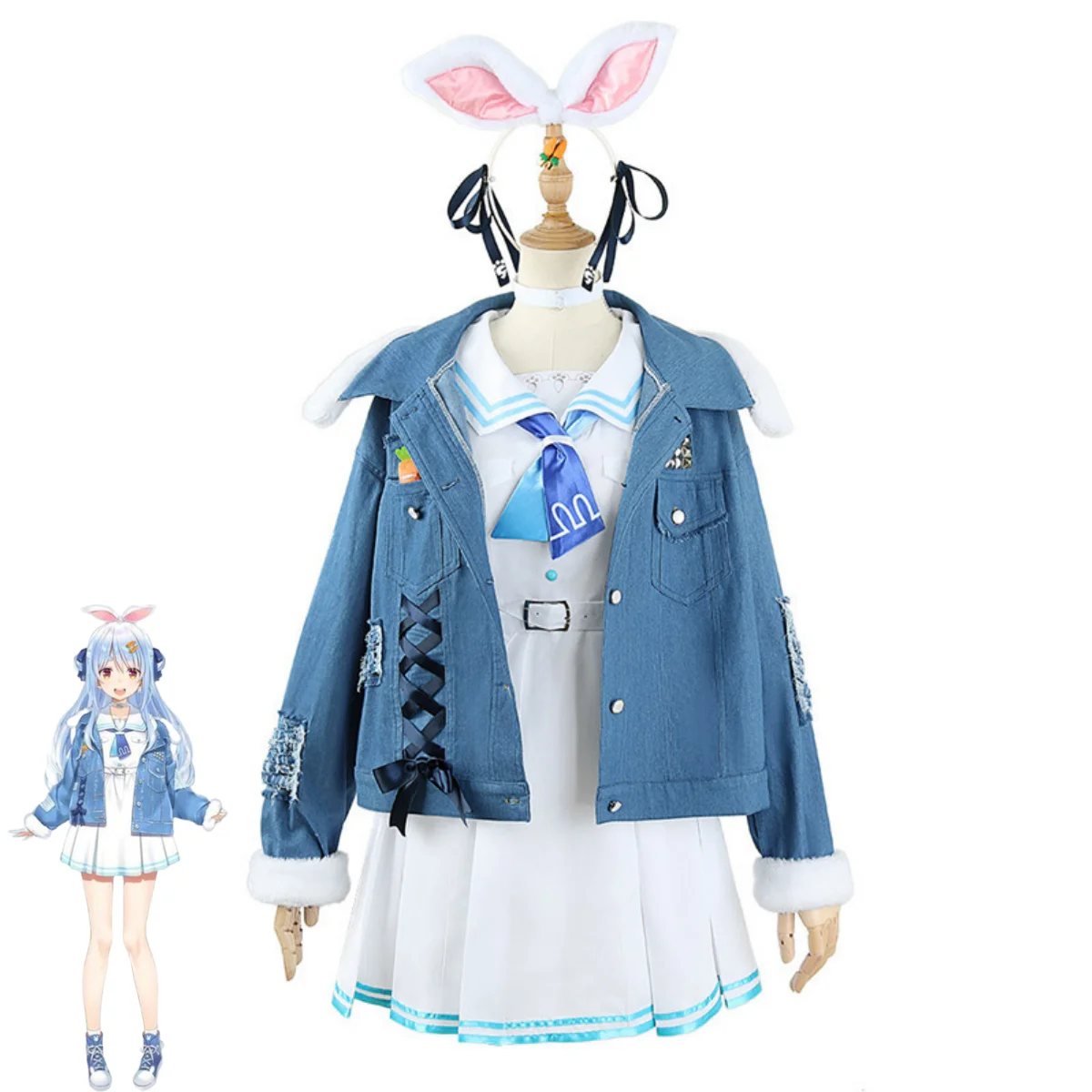 Anime Virtual YouTuber Usada Pekora Cosplay Costume VTuber Hololive Chaqueta White Dress Wig Woman Sexy Lovely Halloween Suit