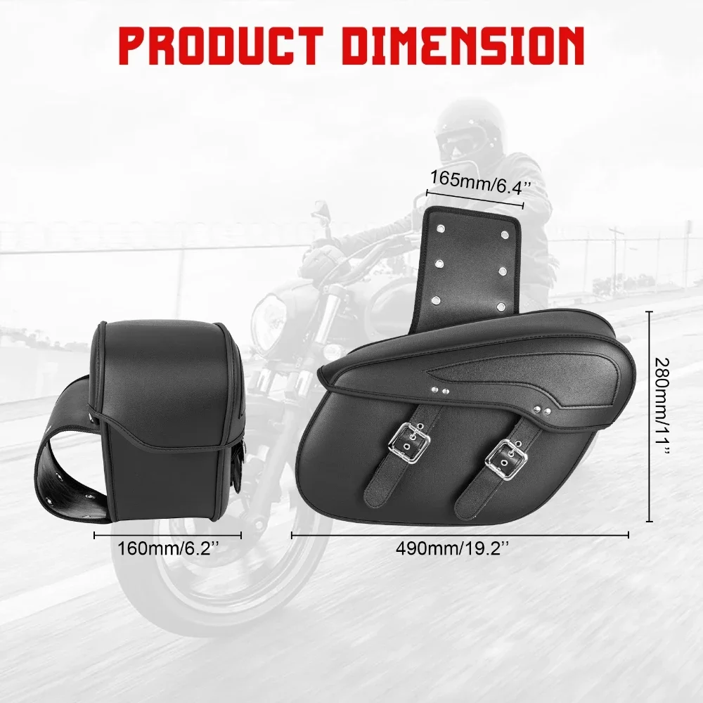 2Pcs Universal Motorcycle Saddlebags 43x15x26cm Large Capacity Synthetic Leather Waterproof Rear Side Bags Storage Luggage