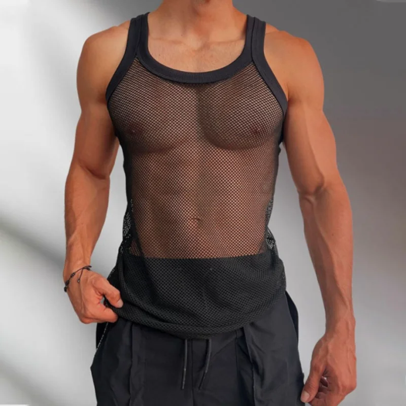 

Mesh Sleeveless Tank Top Tight Fit Men's Summer Cool Breathable Sexy Show Muscle Show Body