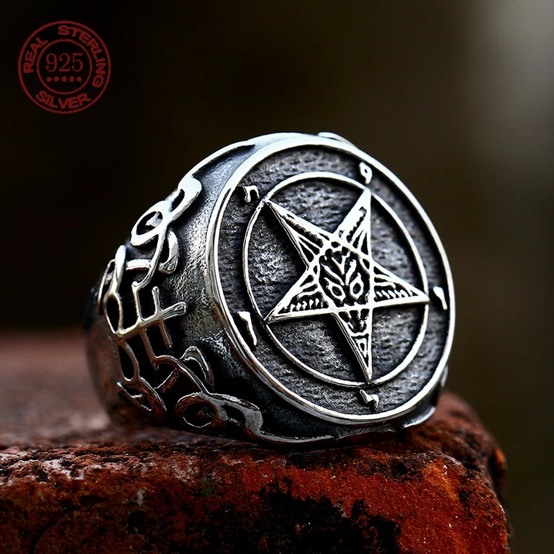 Factory Price Fallen Angel Lucifer Satan Signet S925 Sterling Silver Ring Messenger of Hell Satan Personality Fashion Jewelry