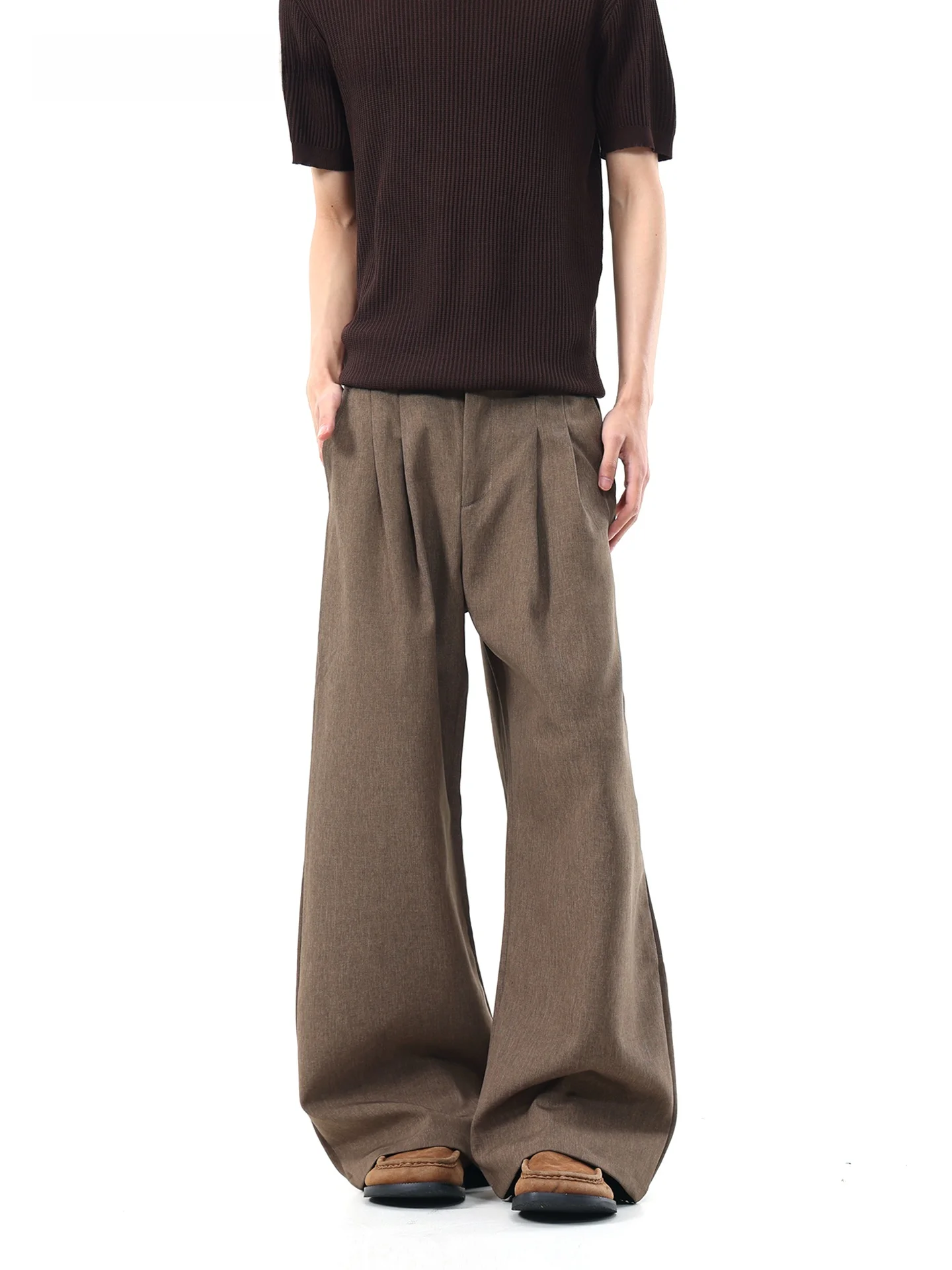 

SDMADE American Style Cleanfit Pleated Drapey Men's Summer Loose Cool Feeling Casual Long Pants Straight Leg Leisure Trousers