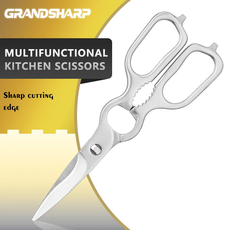 Grandsharp Multifunctional kitchen scissors 3Cr14 Stainless Steel Chicken Bone Scissors Multi-functional Roasting Scissors