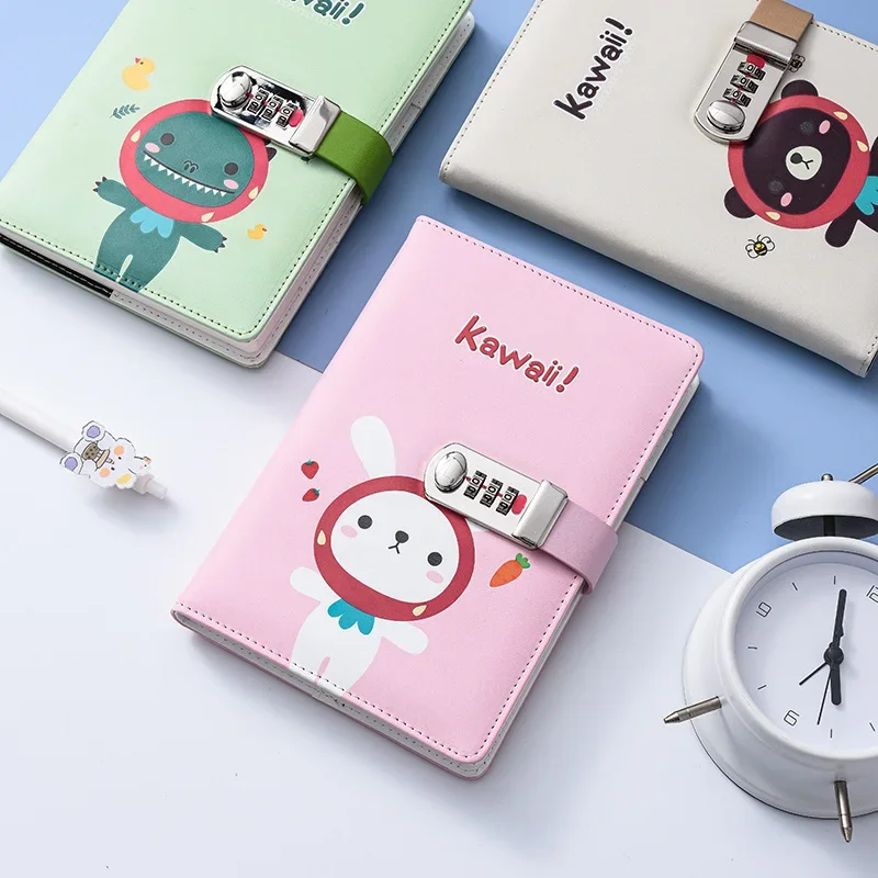 Imagem -02 - Cute Cartoon Password Notebook para Criança Diário Pessoal Código de Bloqueio Notepad Grosso Couro pu Escritório Material Escolar Presente a5