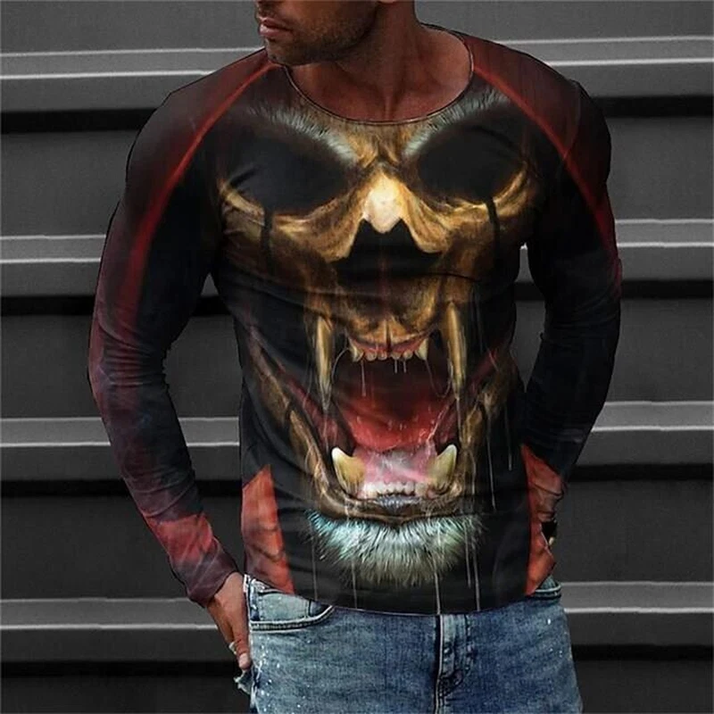 

skeleton men's long-sleeved T-shirt Autumn men's casual hip-hop round neck T-shirt 3d skull print casual street Men's Clothing
