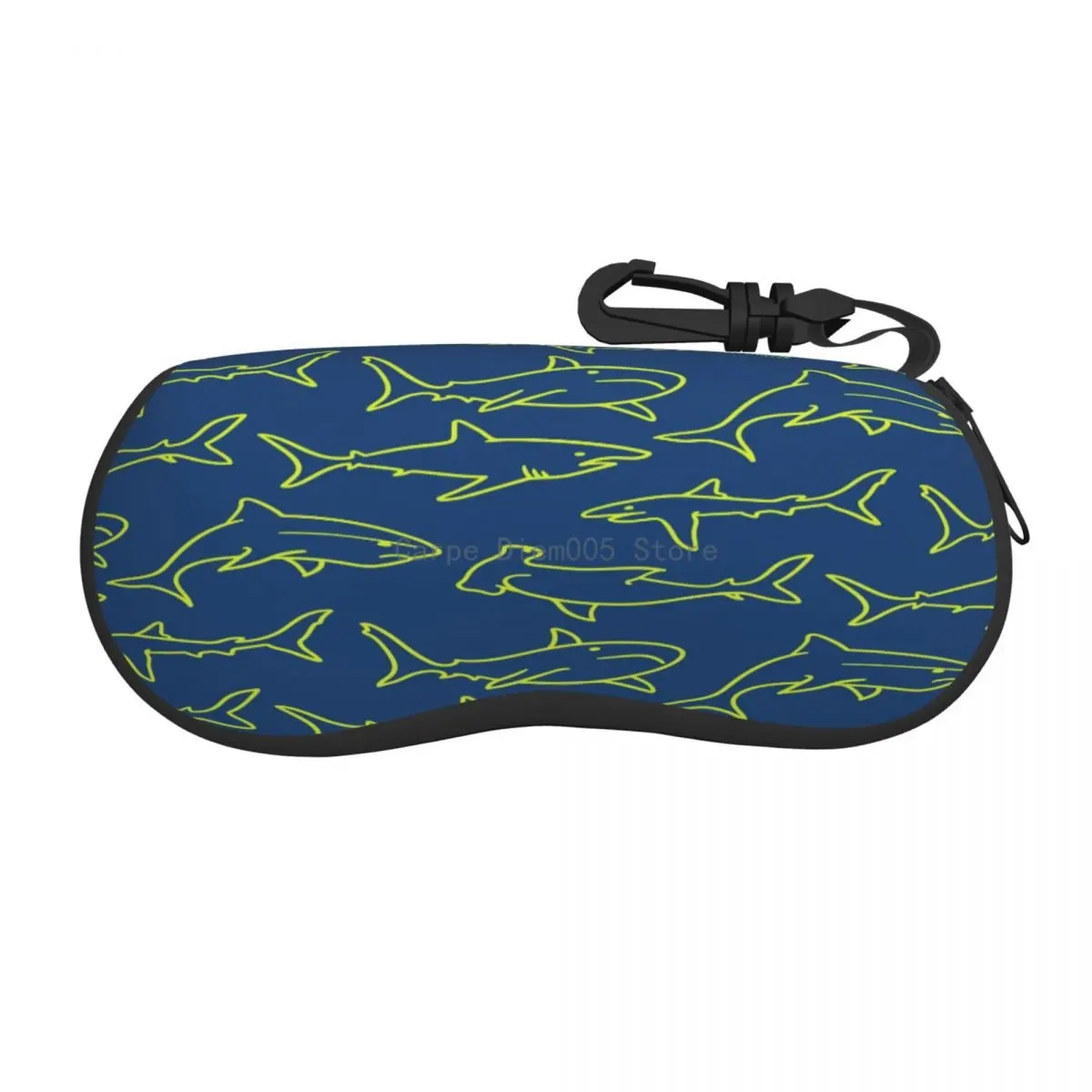 

Portable Eyewear Case Cover Swimming Sharks Navy Print Sunglasses Soft Glasses Box With Lanyard Zipper Eyeglass Protector