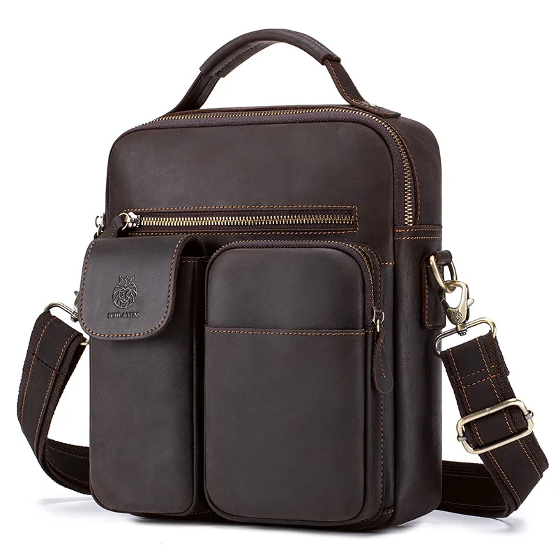 

Real Leather Men Shoulder Bag Vintage Style Crossbody Bag Books School Bag Men Male Daily Messenger Bag Crazy Horse Cowhide Skin