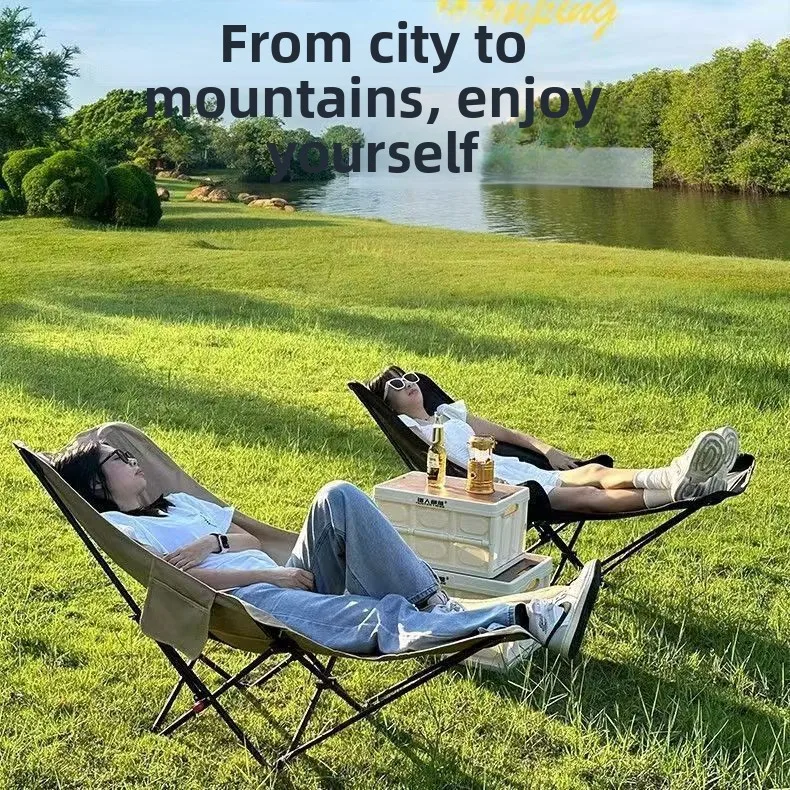 Lightweight Portable Folding Moon Chair Outdoor Camping Recliner With Leg Rest For Office Nap Fishing Hiking