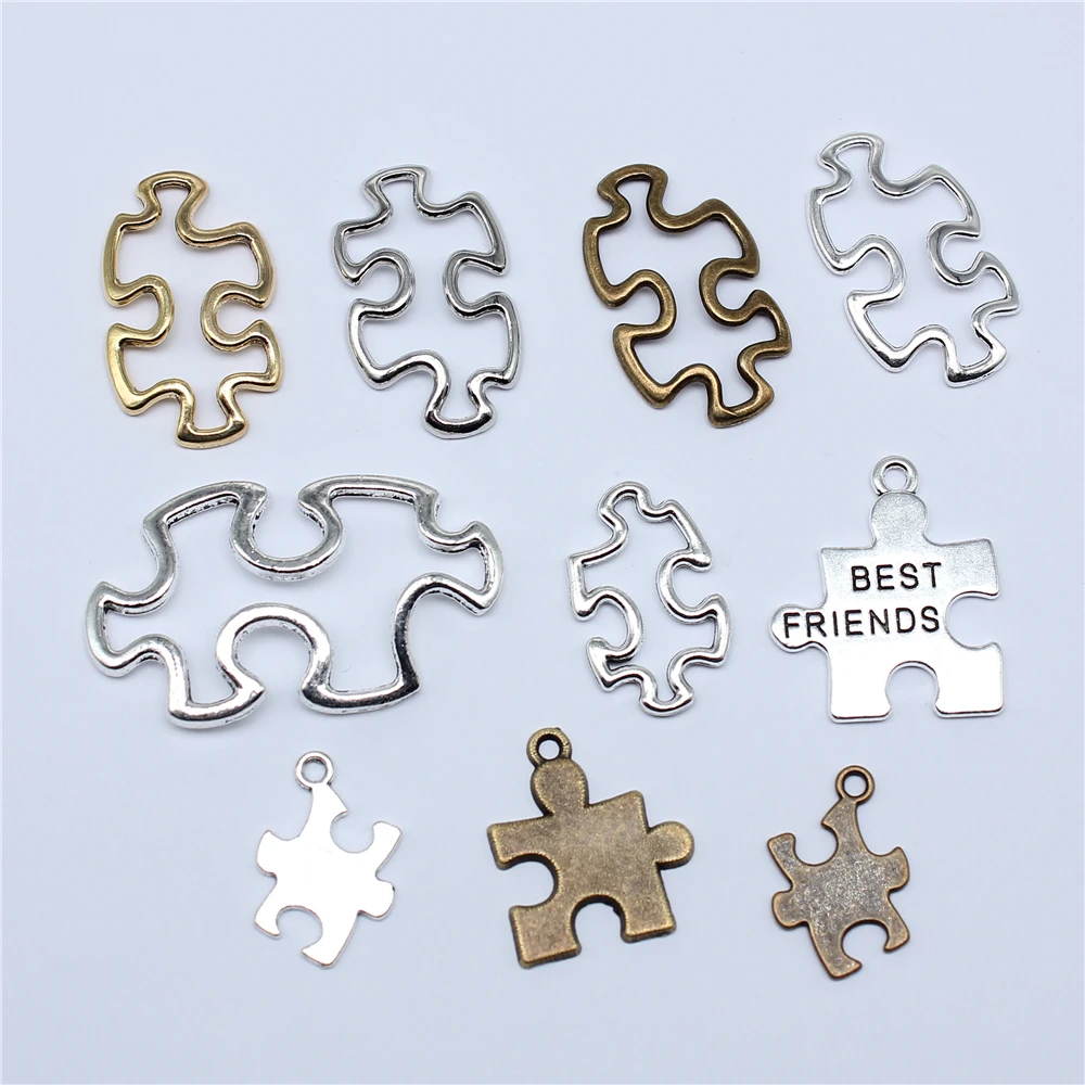 20pcs Autism Awareness Jigsaw Puzzle Piece Charms Pendant For DIY Bracelet & Necklace Jewelry Accessories