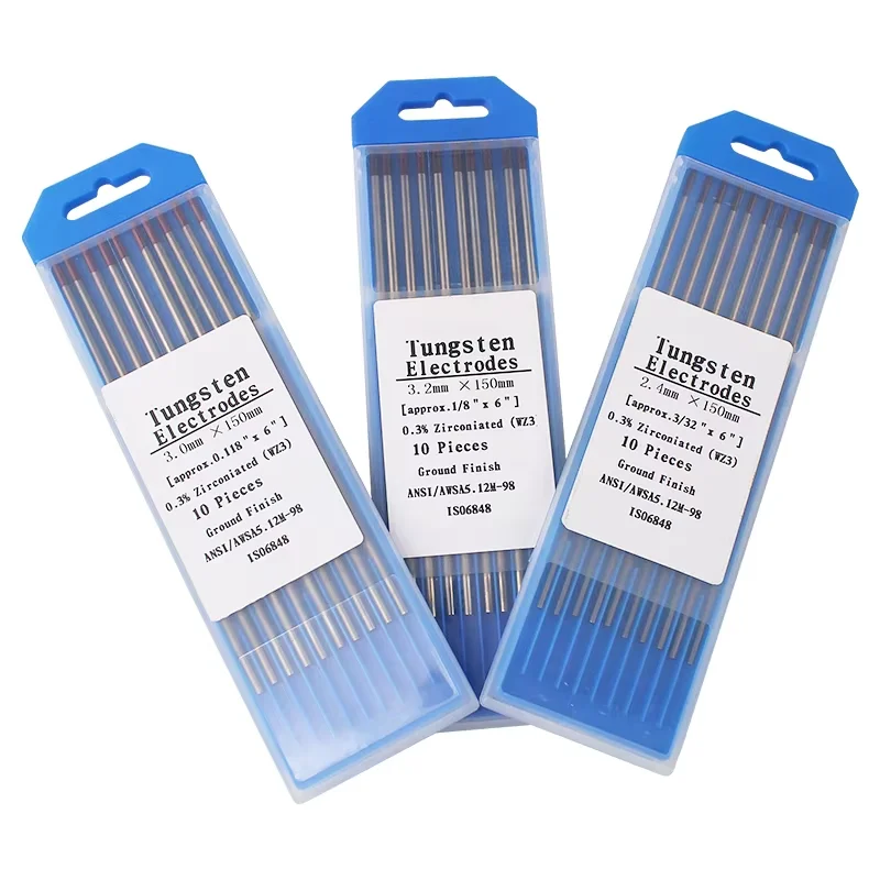 Eletrodos de Tungstênio TIG Retificados com Precisão 1.0*150mm, 10 Peças, Fácil Ignição e Baixa Perda para Aço Inoxidável