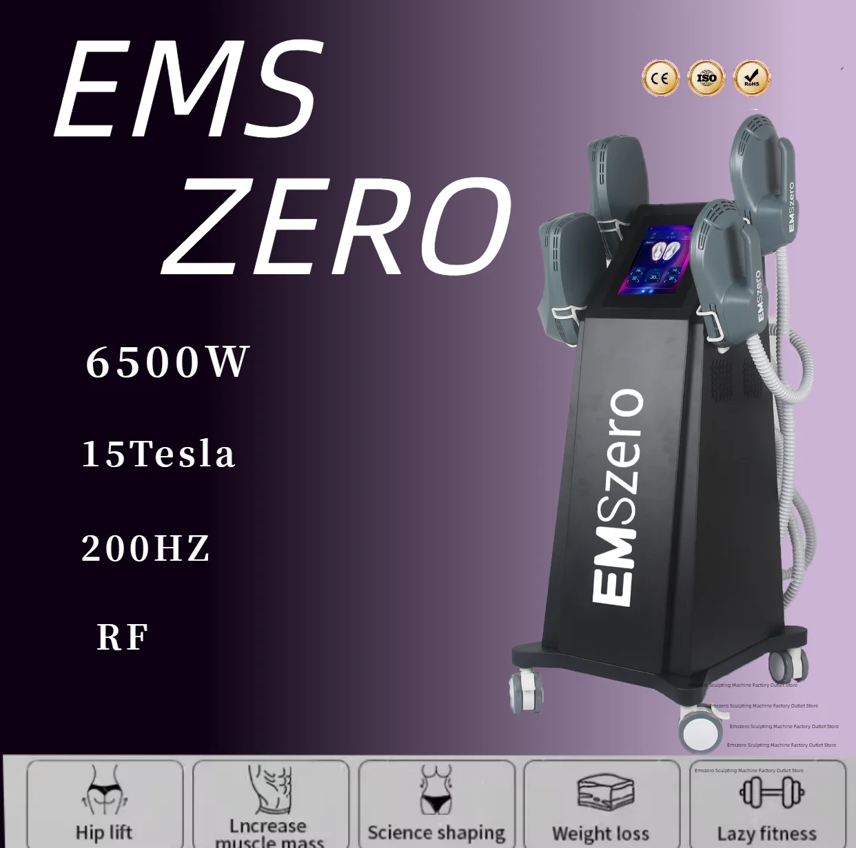 

EMS Sculpt Machine Neo RF 6500W HI-EMT EMSZERO Body Fat Sculpting Electromagnetic Slimming Muscle Stimulation Salon