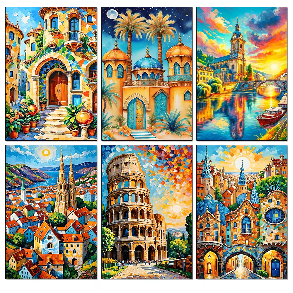 DIY Diamant Malerei Bunte Stadtbild Diamant Mosaik Stickerei Kreuz Stich Kits Welt Landschaft Home Wand Dekor Geschenke