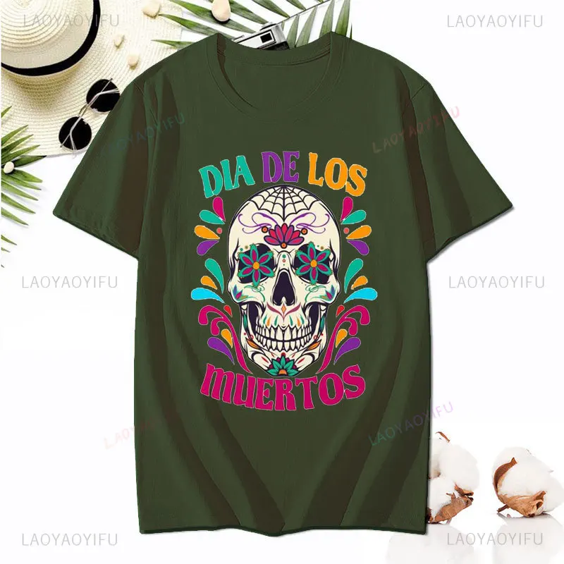 MEXICO Day of The Dead Printed Skull T-shirt Fashion Funny Holiday Party Costumes Man Women Summer Cotton Casual Short-sleev Tee