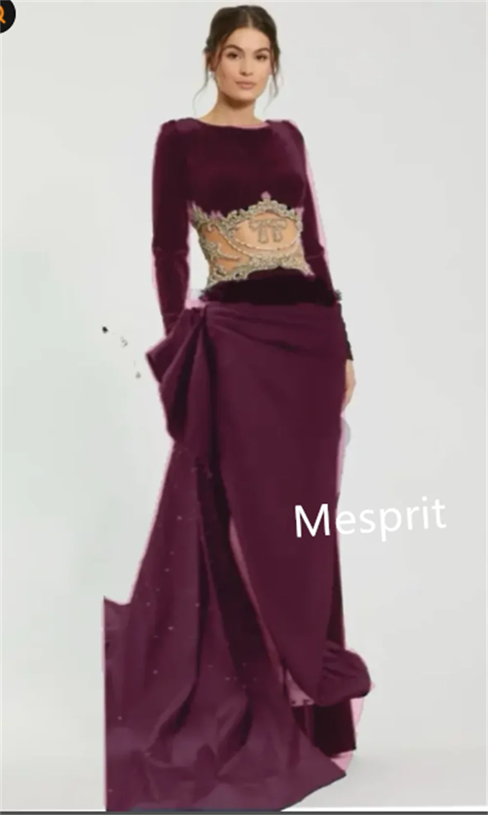 Robe Sirène en Velours de Haute Qualité Personnalisée avec Motif de Perles, Longue, Élégante, pour Occasions