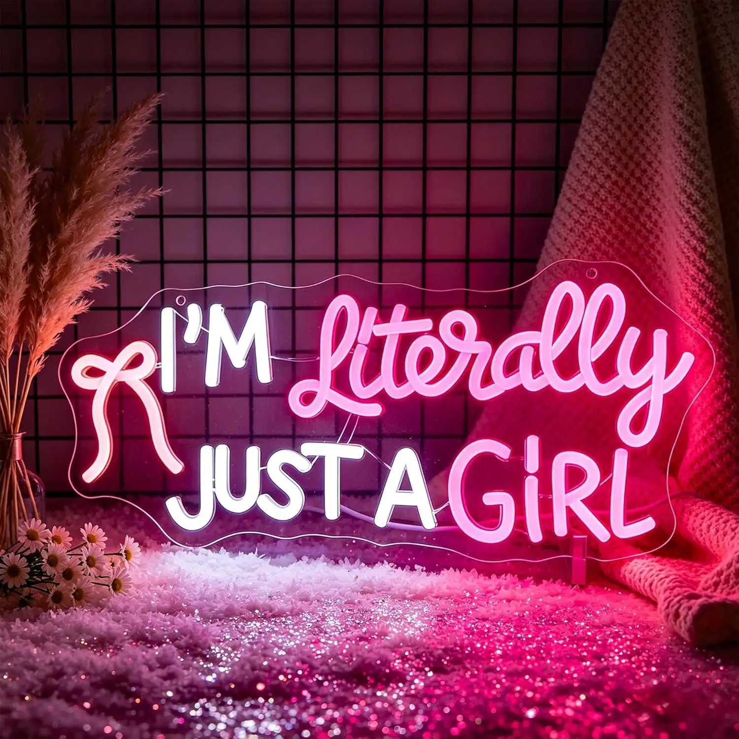 Bow Accent Girl Phrase Neon Sign Dimmable LED Lights for Fashion Shop Lounge Bar Cosmetic Store Home Indoor Bestie Wall Decor