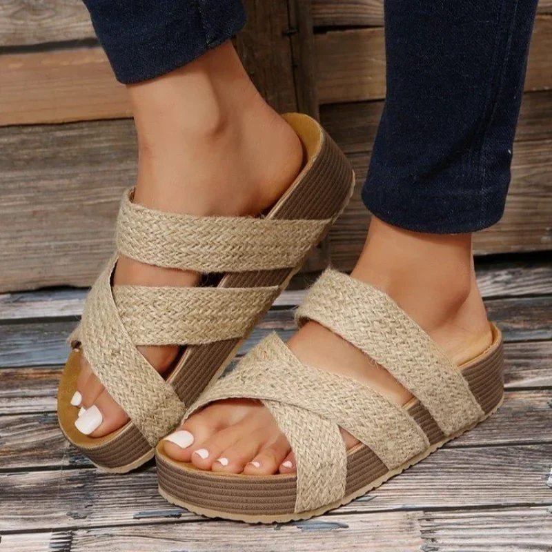 

Leisure Platform Slippers Women Summer Fashion Non-slip Beach Slipper Comfortable Cork Sandals Shoes for Women босоножки женские