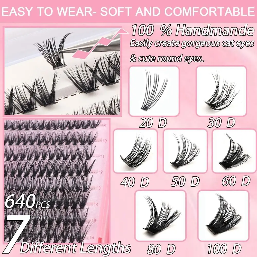 Natural Look False Eyelashes 3D Volume Wispy Style DIY Lash Extension Kit Fluffy Clusters Volume Fans Fake Eyelash Personal Care