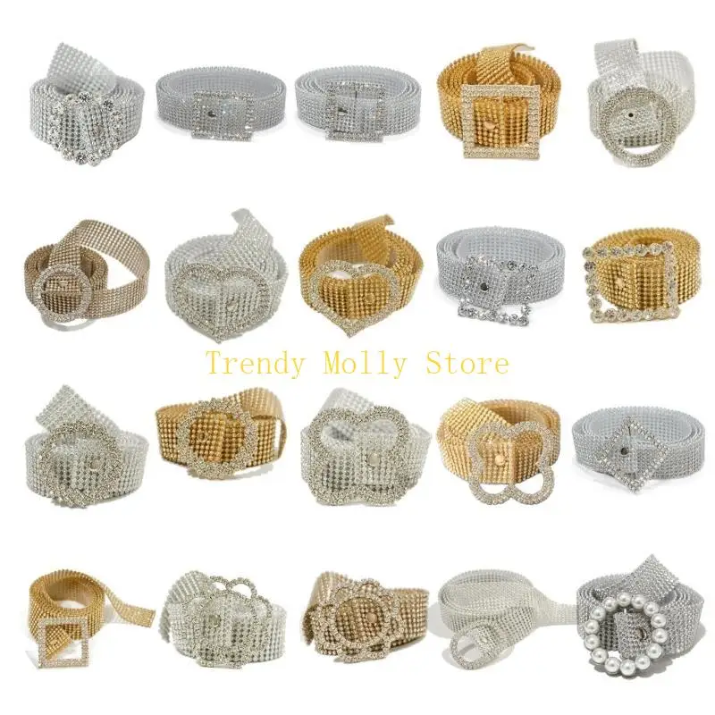 N5kb Women Crystal for Rhinestone Chain Belt Belt Party Club لامعة بريق مجوهر