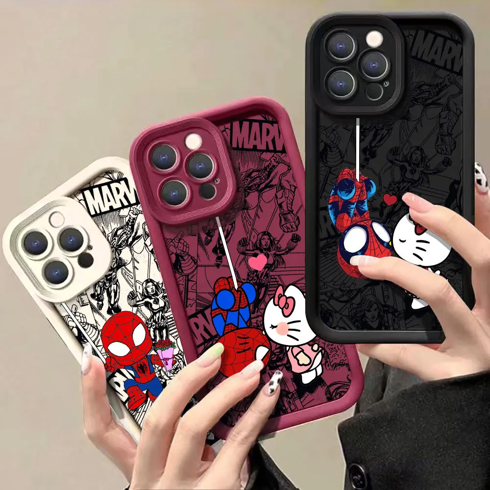 Comics Art Hello Kitty SpiderMan Phone Case For VIVO X100 X90 X80 X70 X60 V30 V29 V27 V27E V25 V23 V23E V20 V15 V11I PRO Cover