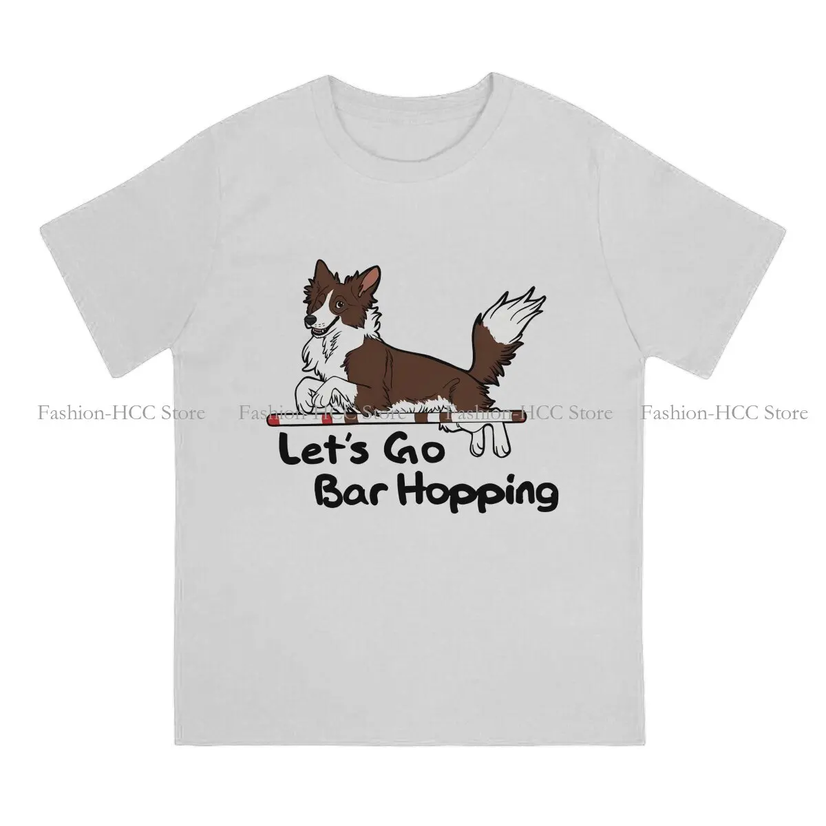 Collie Dog Polyester TShirts Let’s Go Bar Hopping Print Homme T Shirt Hipster Tops