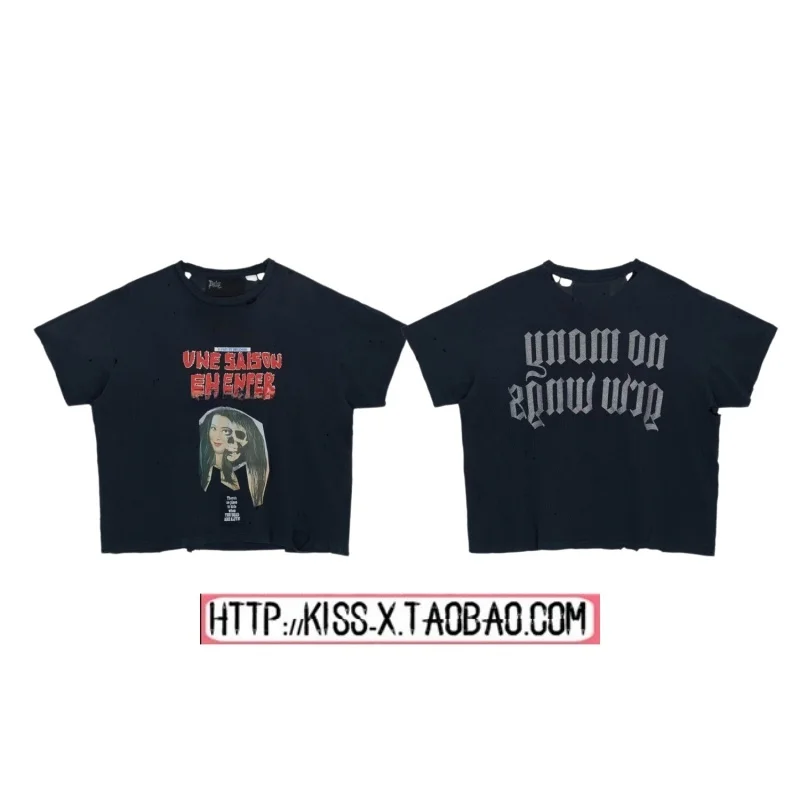 

Trendy 2026 Washed Skull Portrait Letter Short Sleeve Couple T-Shirts Loose Fit Pure Cotton Casual Style round Neck Top