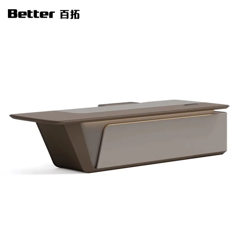 Customizable High-End Executive Desk LED Lighting Integrated Storage for Home Office Use Wood Construction Modular Design