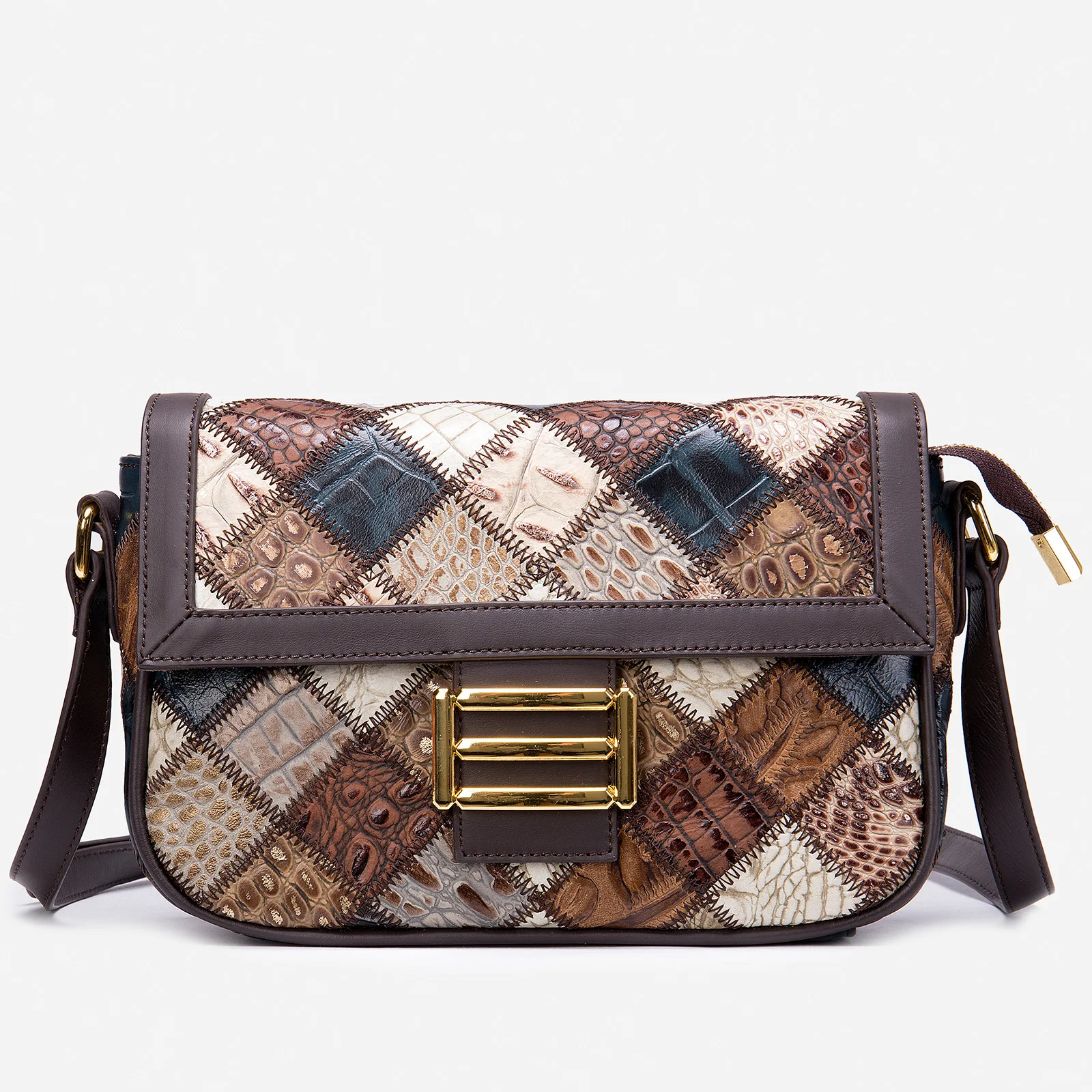 

New Cross-Border Style Top Layer Cow Leather Women's Bag Ethnic Colorful Shoulder Bag Unique Splicing Single Strap Bag Wholesale