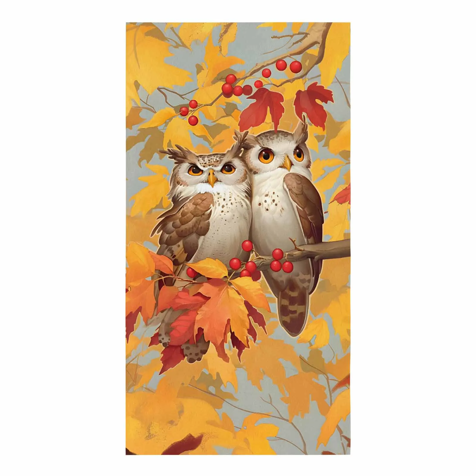 Autumn Yellow Maple Leaves Two Owls Branches Towel Set Cleaning Cloth Kitchen Accessories Dish Washing Cloth Household