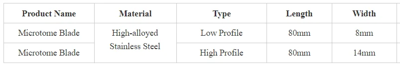 Disposable Microtome Blade Pathology And Histology Stainless Steel Low profile (8mm) for medical use