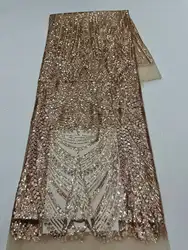 Luxury 2026 Sequins African Lace Fabric High Quality Tulle Lace Fabric 5 Yards Nigerian Lace Fabric for Sewing Wedding Dress