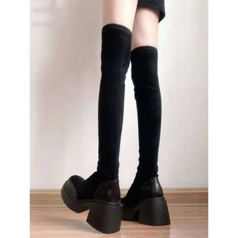plus Size Women's Boots Knee-High Elastic Slimming Thick Bottom High-Tube  Boots Winter Warm Waterproof Rubber Sole