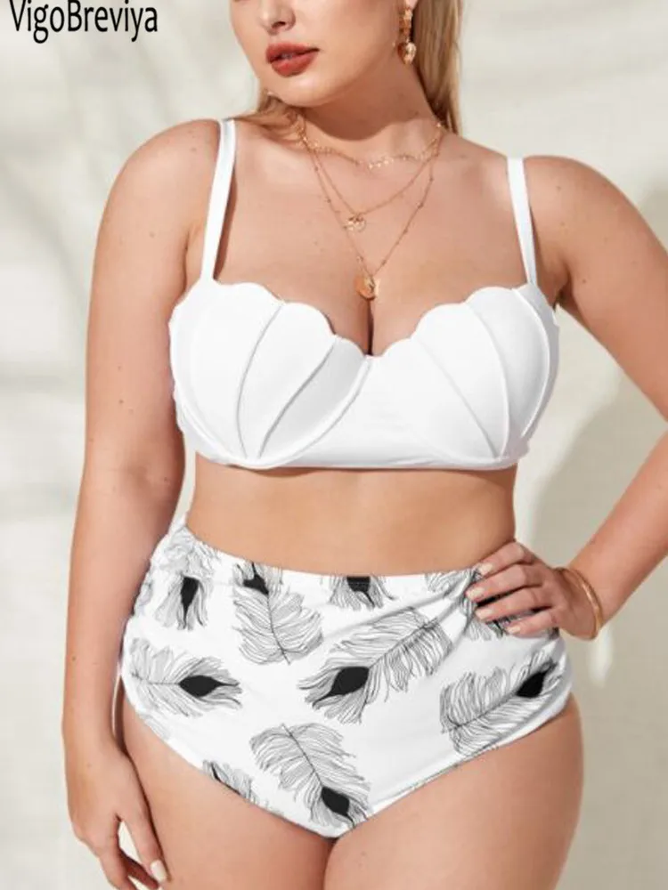 VigoBreviya 2025 White Push Up 2 Piece Plus Size Bikini Set Women High Waist Curvy Swimsuit Push Up Lady Beach Big Bathing Suit