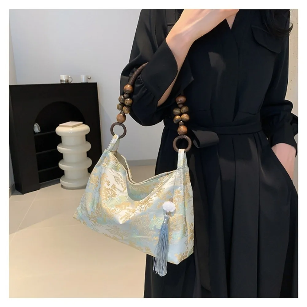 Embroidered Shoulder Bag​ ​Tassel Pendant Bag​ Hasp Sewing Thread Craft​ ​Ethnic Pattern Embroidery​ Handbag​ Cheongsam Bag