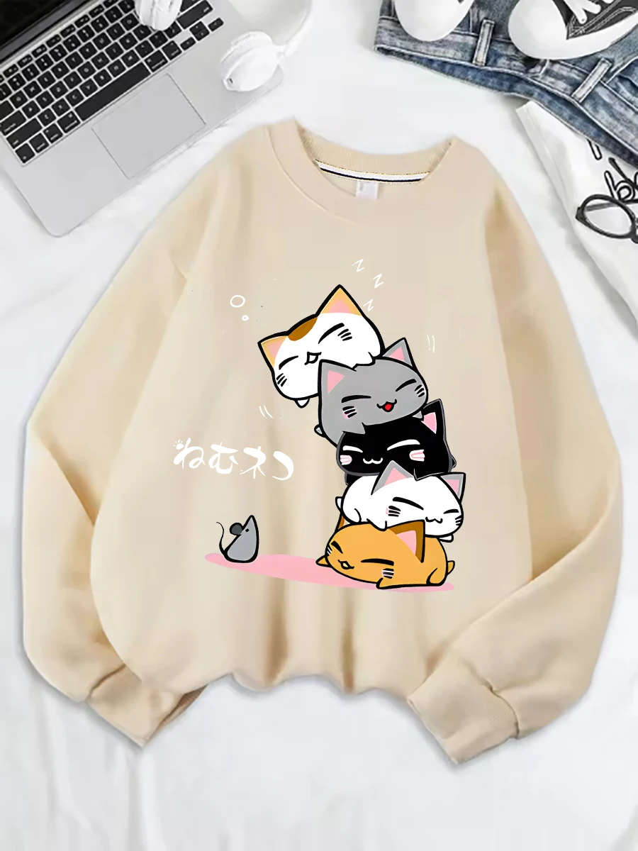 سويت شيرت برقبة دائرية وأكمام طويلة مطبوع كاجوال دافئ أنيق بنمط شخصي ثقيل الوزن (وزن القماش 220–320 جم/م2)