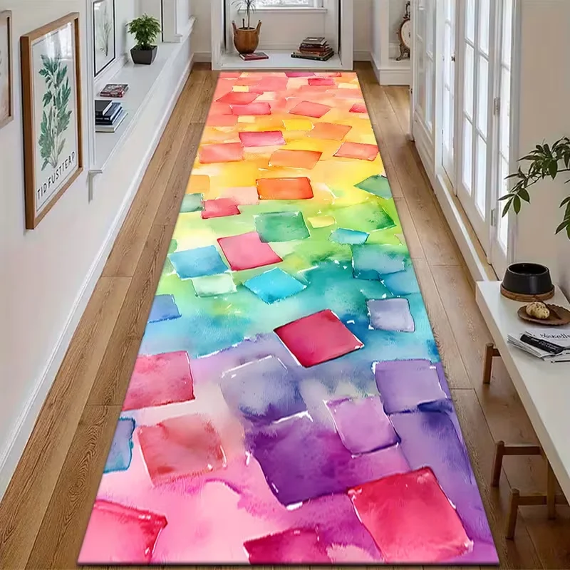 Modern Carpet with Abstract Color Block Pattern Long Strip Carpet Hallway Hall Living Room Outdoor Bedroom Decoration Carpet