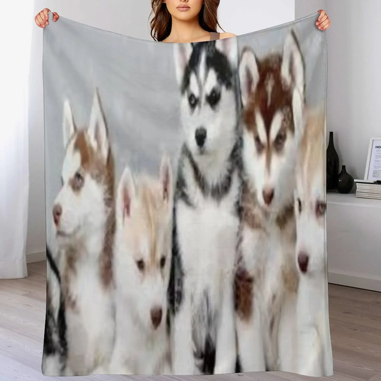 

cute husky puppies Throw Blanket Comforter Heavy Retros Winter beds Blankets
