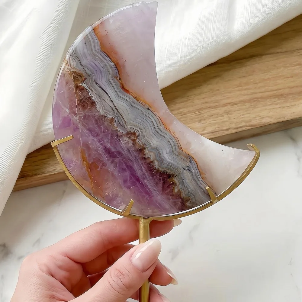 Natural Amethyst Agate Moon Ornament, Polished Crystal Moon, Elegant Home Decor, Mineral Specimens, Gifts, Not Including Stand