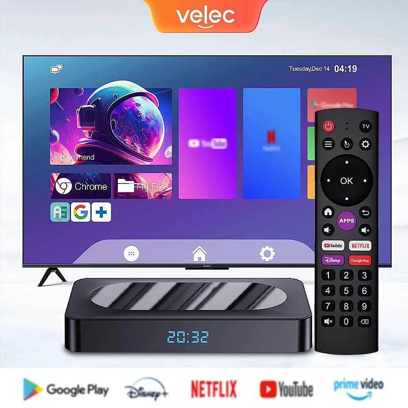 

Velec Set Top Box Android 13 Quad Core Cortex A53 BT5.0 Support 8K 4K HDR Media Player Dual Wifi 32G Smart Control TV Box