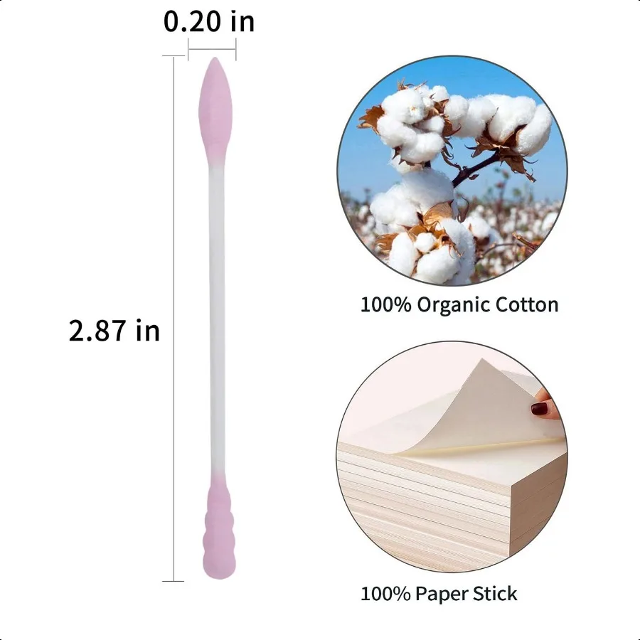 Pink Cotton Swabs Spiral Pointed 200 Count Organic Cotton Buds Double Side Tightly Wrapped Precision Cotton Tips Paper Stick So