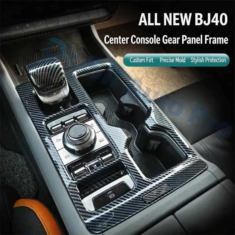 For BAIC BJ40C BJ40E Extended‑Range 24‑26 Carbon Fiber Look Center Console Frame Gear Shift Cover Air Vent Interior Molding Trim