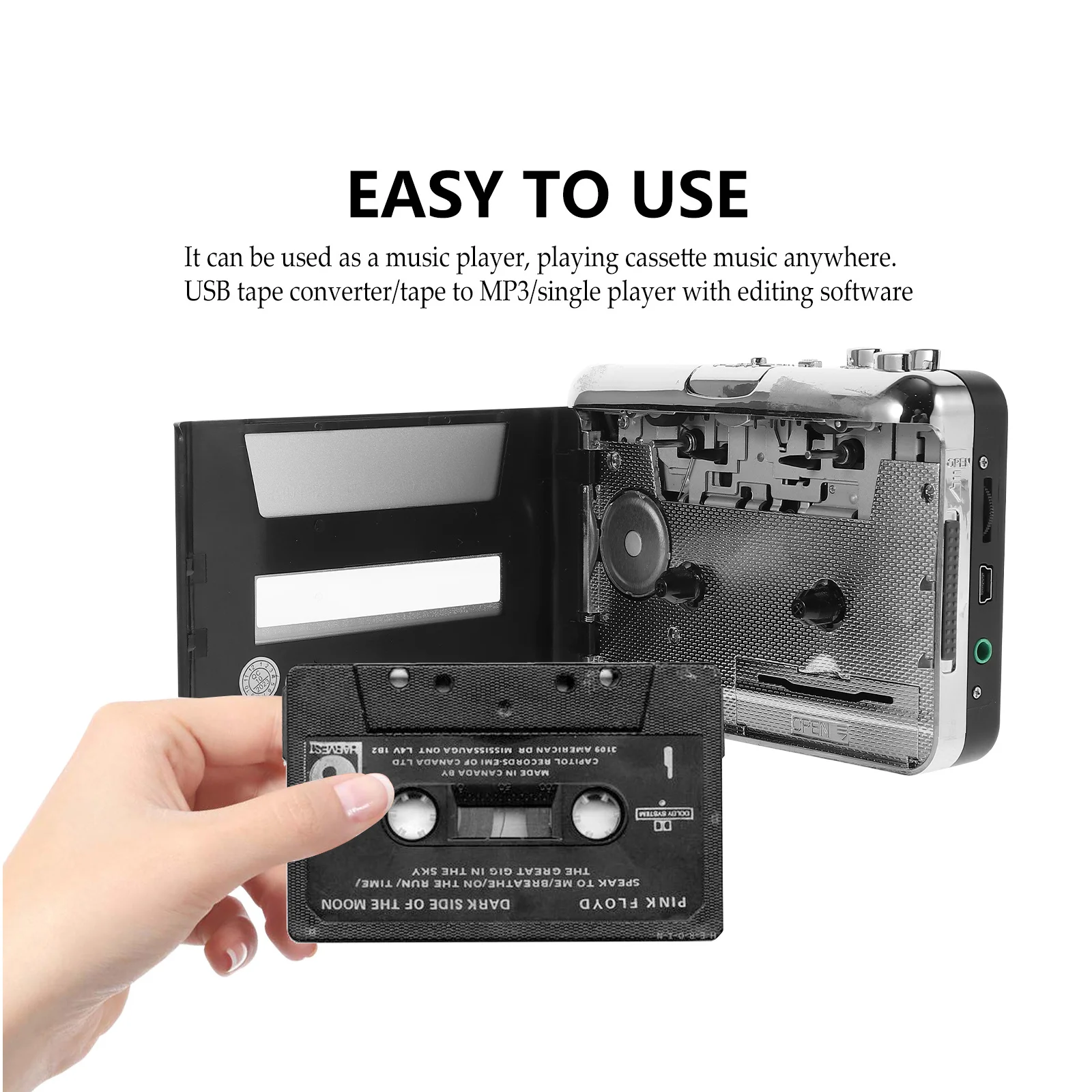 

Compact USB Tape Converter to Mp3 Portable Cassette Player with Direct Recording Function Ideal for Music Archiving on Pc
