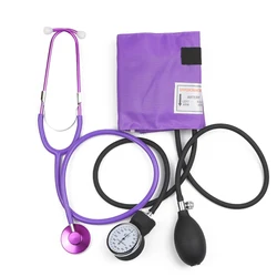 Purple Blood Pressure Monitor BP Cuff Meter Adult Upper Arm Manometer Aneroid Sphygmomanometer with Single Head Cute Stethoscope