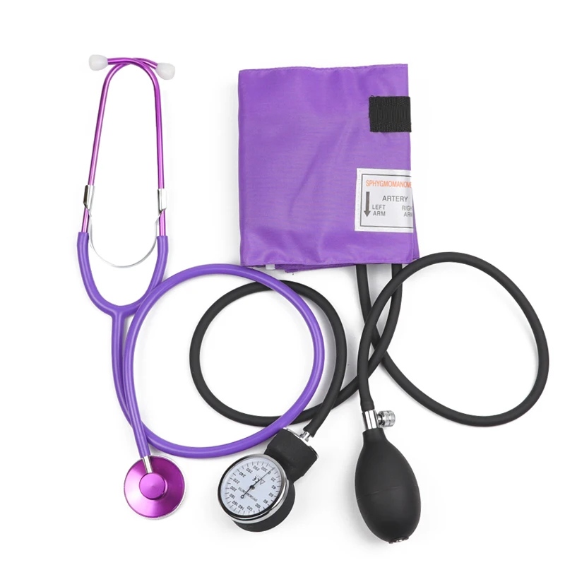 Purple Blood Pressure Monitor BP Cuff Meter Adult Upper Arm Manometer Aneroid Sphygmomanometer with Single Head Cute Stethoscope