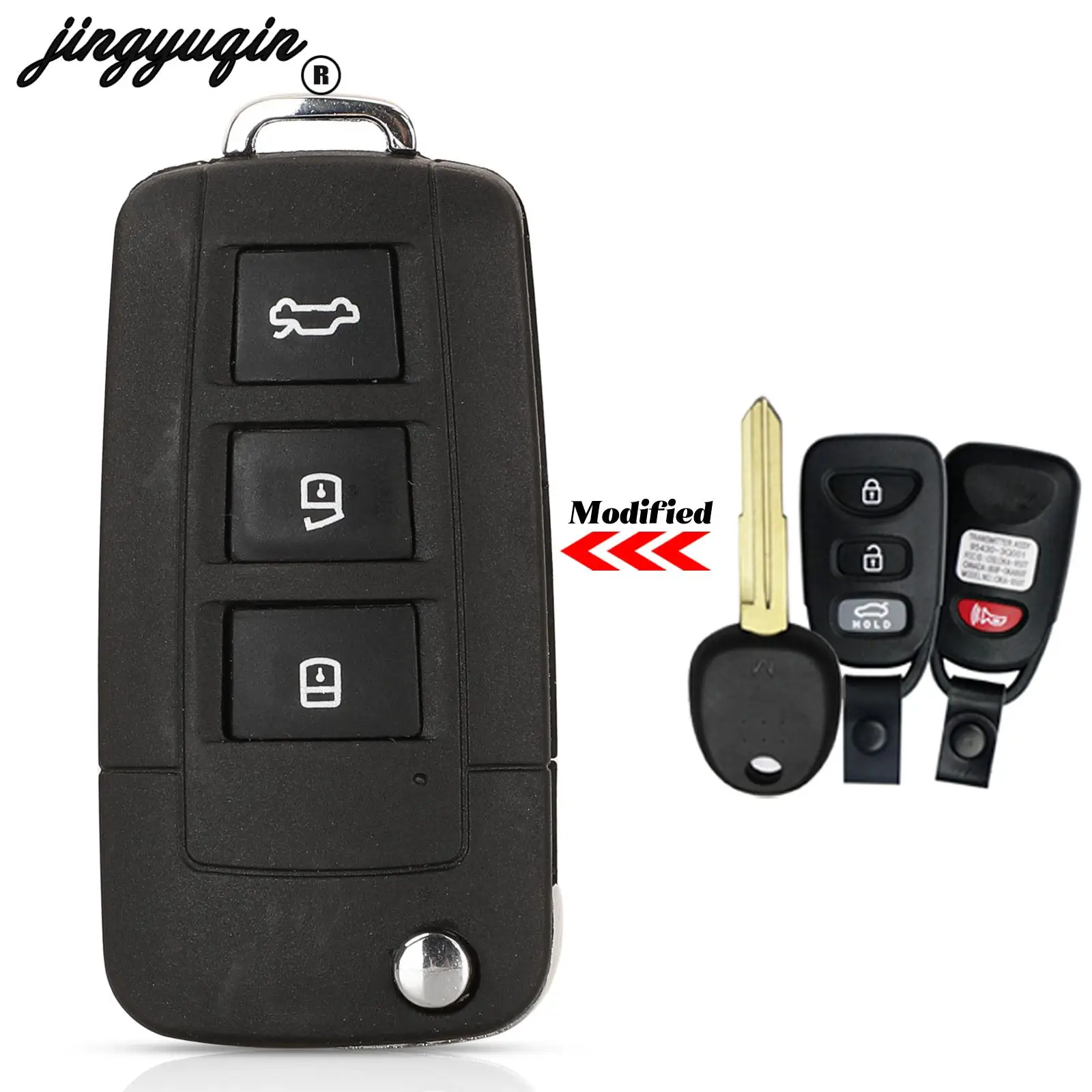 

Jingyuqin модифицированный чехол для дистанционного ключа для HYUNDAI SONATA NF Accent Year 2000 Kia Key Shell Cover 3 + 1 кнопка, замена необрезанного лезвия