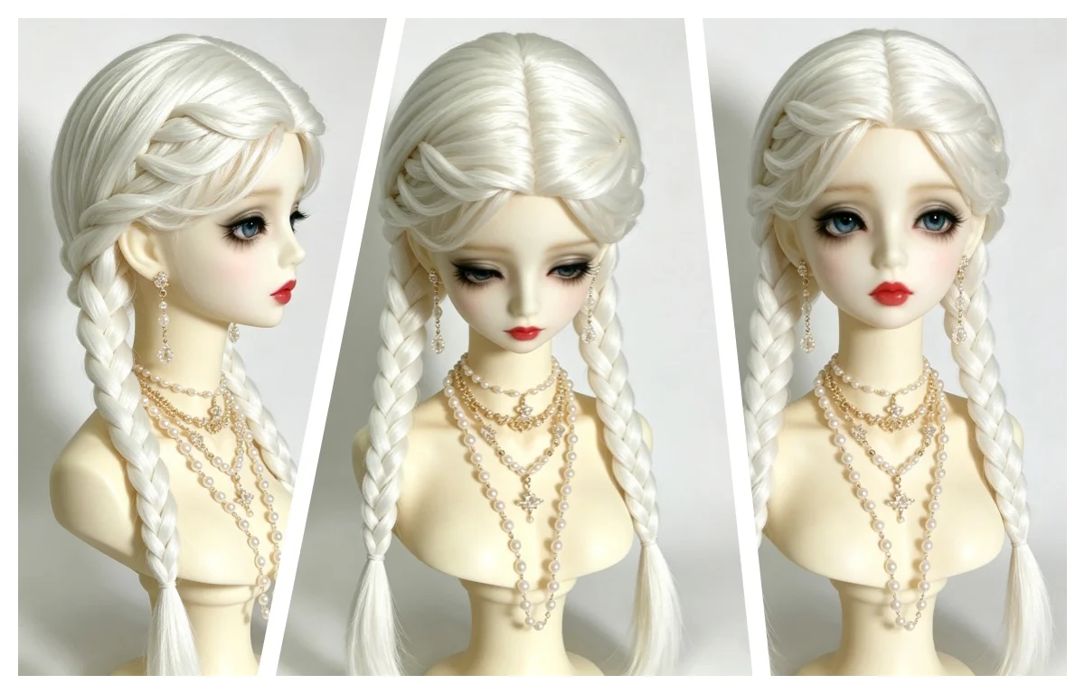 Doll hair wigs doll wig double braids white hair 1/3 1/4 1/6 BJD wig 1 piece