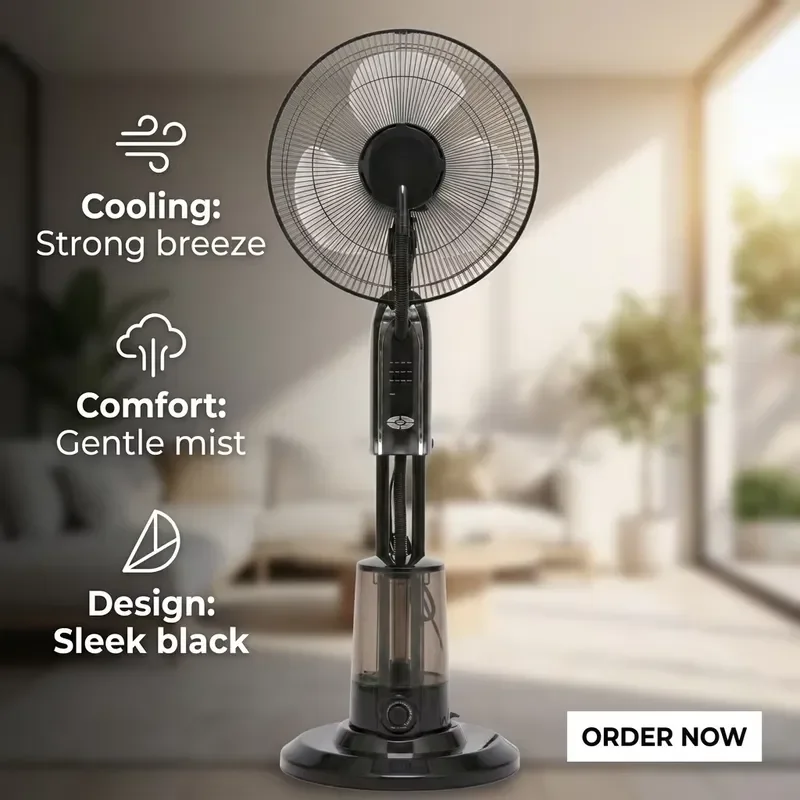 5 Speed Adjustable Floor Fan With Water Spray Mist Cooling Function Remote Control For Home Office Summer Air Circulation