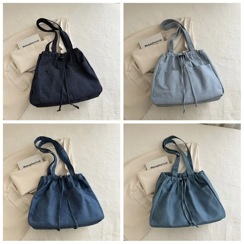 Moda grande capacidade oxford cordão bolsa de ombro lazer casual denim sacola all-match cowboy lona balde saco feminino