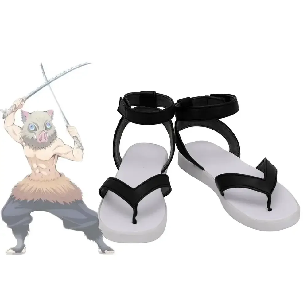 

Demon Kimetsu no Slayer Yaiba Inosuke Hashibira Cosplay Shoes Black Sandals Custom Made Any Size