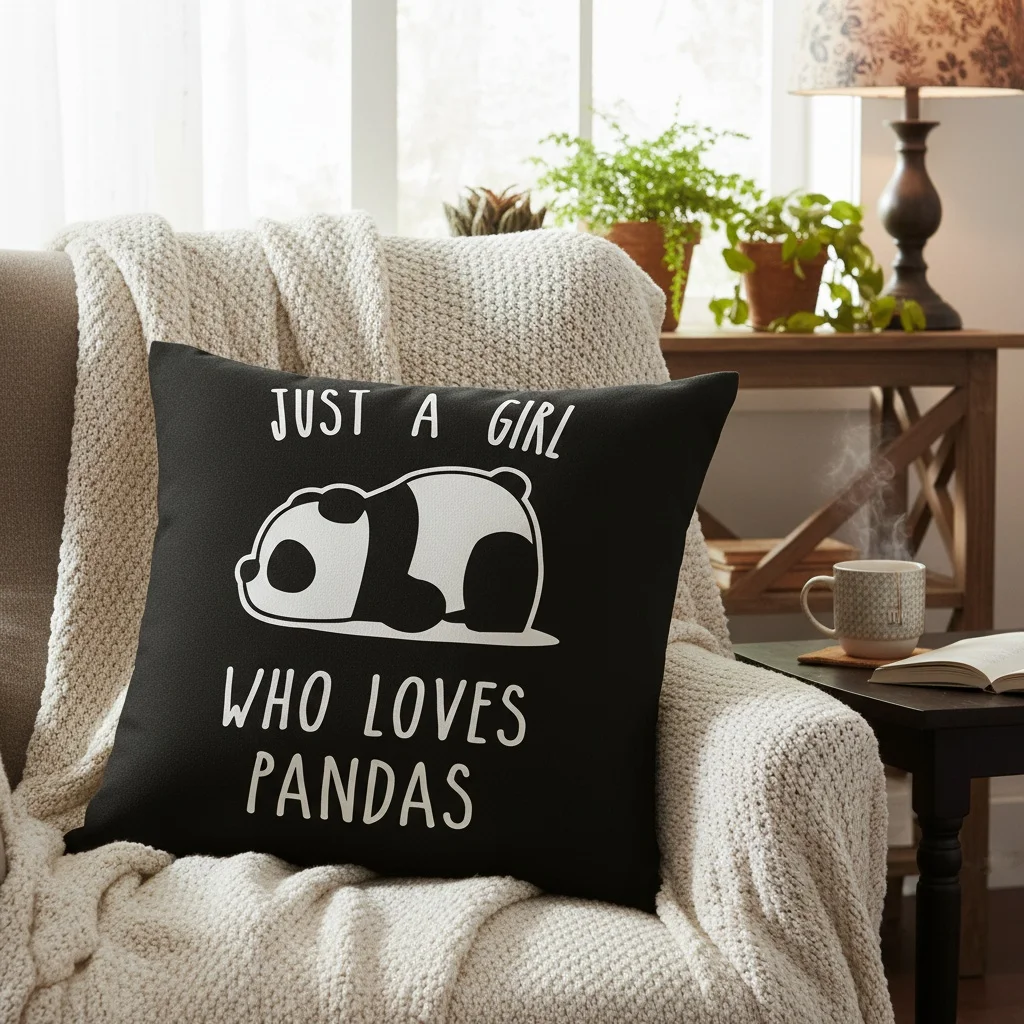 Just a Girl Who Loves Pandas Double-Sided Pillowcase, Cute Cartoon Panda Cushion Cover with Zipper, Washable Decor Case