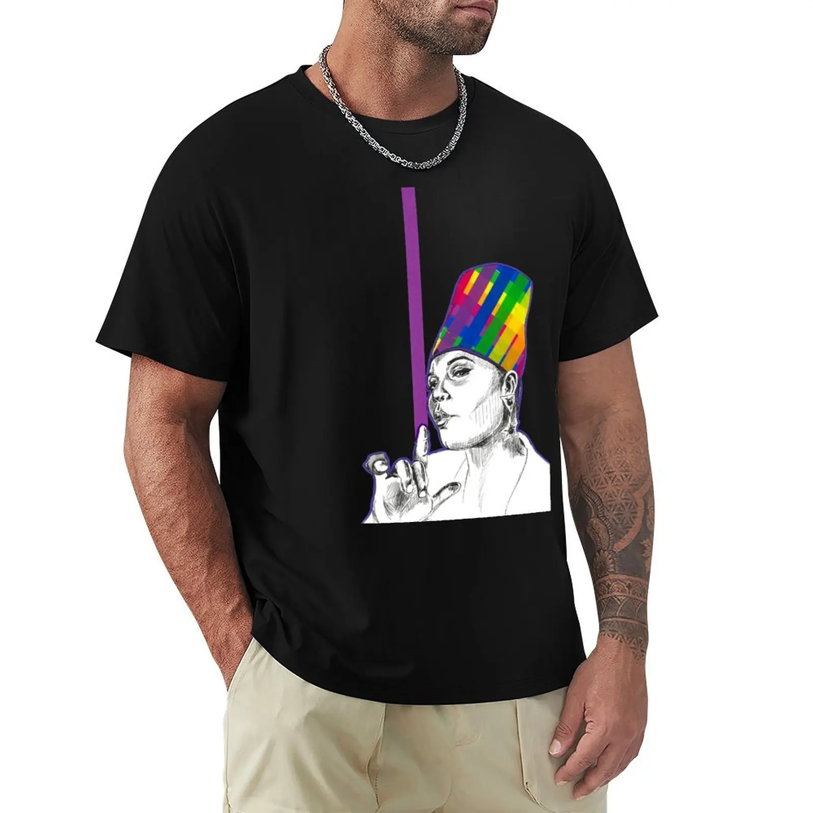 Camiseta Queen Latifah Simples de Cor Sólida com Gola Redonda